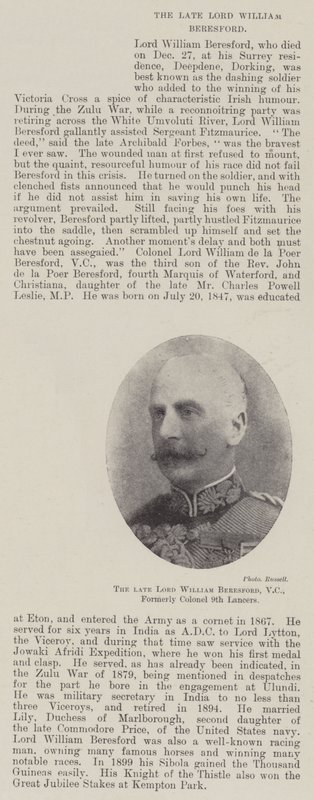 Den afdøde Lord William Beresford, VC, tidligere oberst 9. Lancers af English Photographer