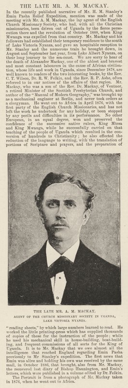 Afdøde hr. A. M. Mackay, agent for Kirkens Missionsselskab i Uganda, Lake Victoria Nyanza af English Photographer