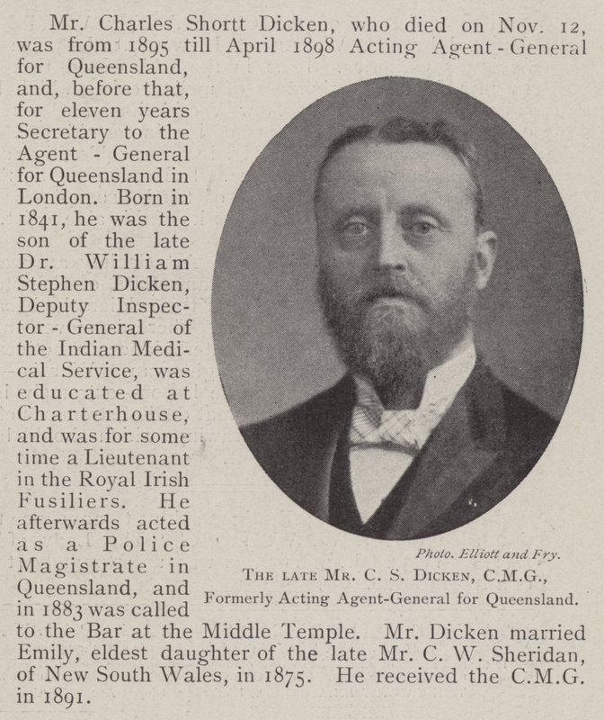 Afdøde hr. CS Dicken, CMG, tidligere fungerende generalagent for Queensland af English Photographer