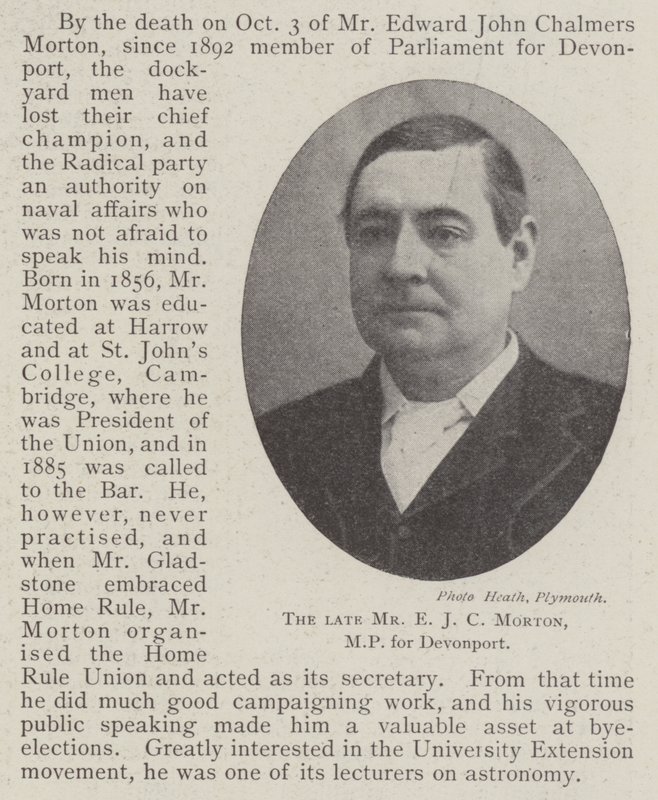 Den afdøde hr. EJ C Morton, MP for Devonport af English Photographer