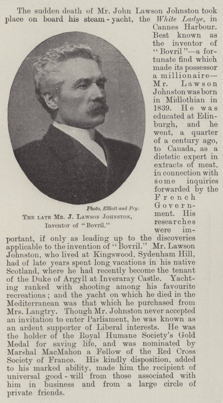 Den afdøde hr. J Lawson Johnston, opfinder af Bovril af English Photographer