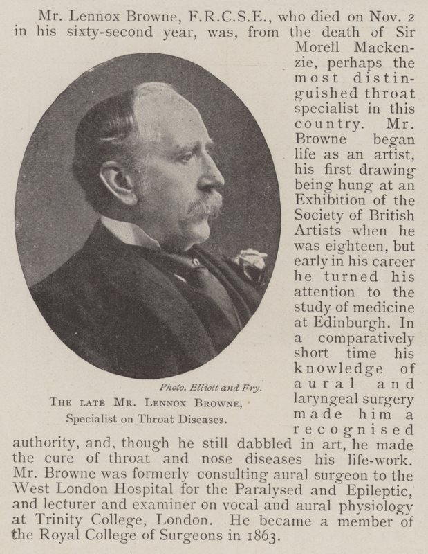 Afdøde hr. Lennox Browne, specialist i halssygdomme af English Photographer