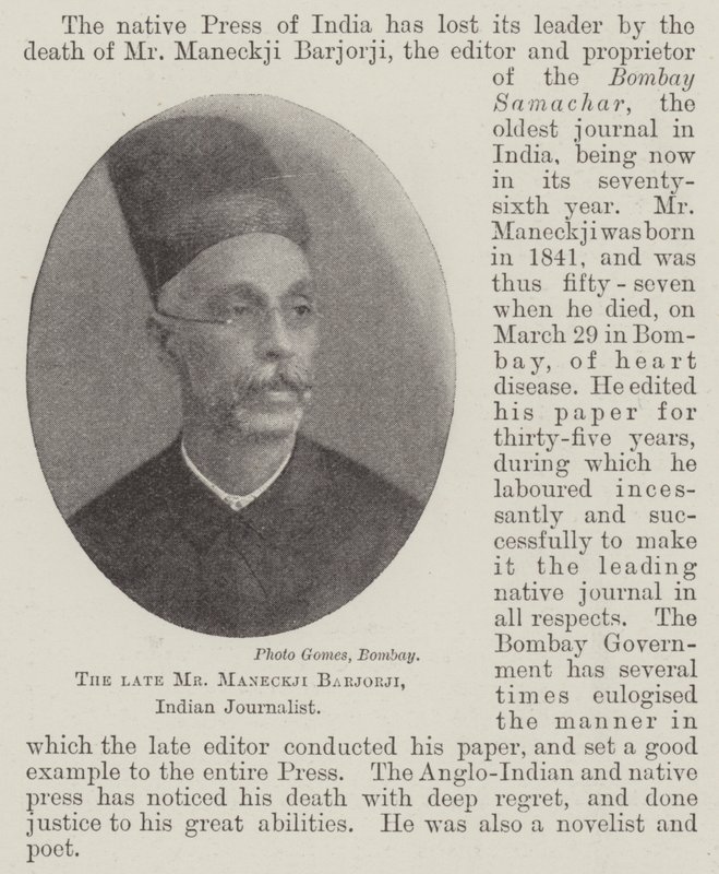 Afdøde hr. Maneckji Barjorji, indisk journalist af English Photographer