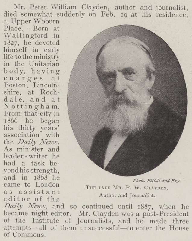 Afdøde hr. P. W. Clayden, forfatter og journalist af English Photographer