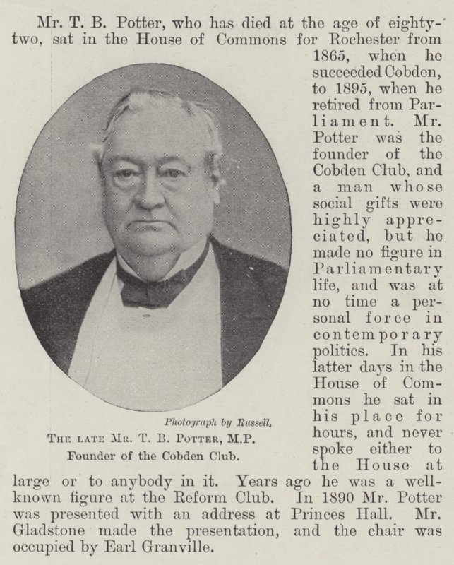Den afdøde hr. TB Potter, MP, grundlægger af Cobden Club af English Photographer