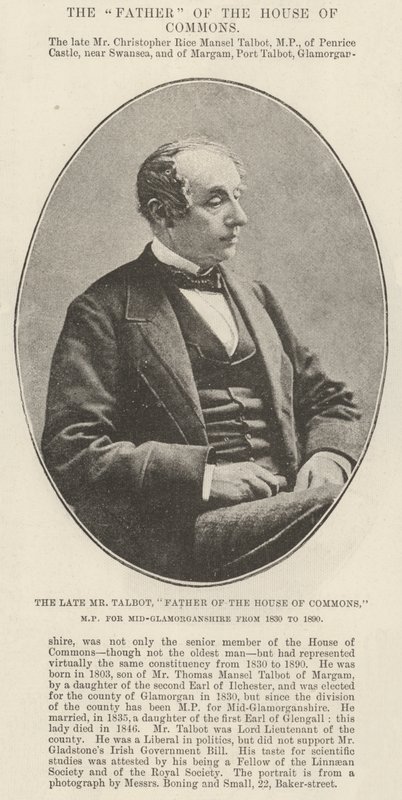Den afdøde hr. Talbot, Fader til Underhuset, MP for Mid-Glamorganshire fra 1830 til 1890 af English Photographer