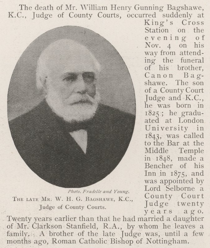 Den afdøde hr. W H G Bagshawe, KC, dommer ved County Courts af English Photographer
