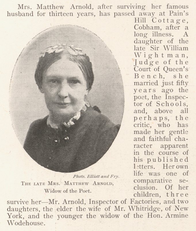 Afdøde fru Matthew Arnold, digterens enke af English Photographer