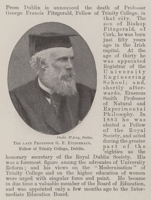 Afdøde professor G F Fitzgerald, Fellow ved Trinity College, Dublin af English Photographer