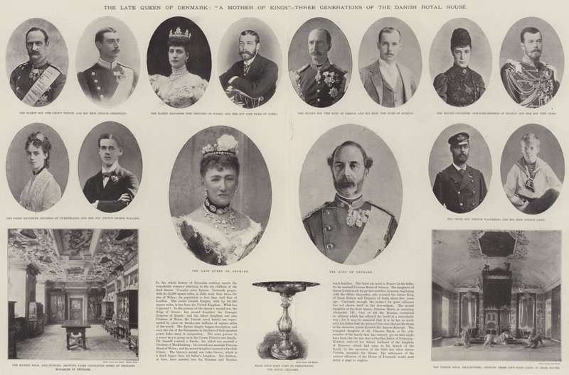 Den afdøde dronning af Danmark, Kongernes moder, tre generationer af det danske kongehus af English Photographer