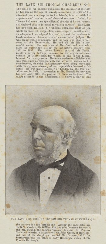 Den afdøde Recorder of London, Sir Thomas Chambers, QC af English Photographer