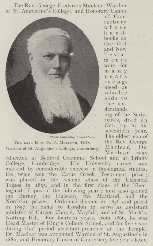 Den afdøde pastor GF Maclear, DD, Warden of St Augustines College, Canterbury af English Photographer