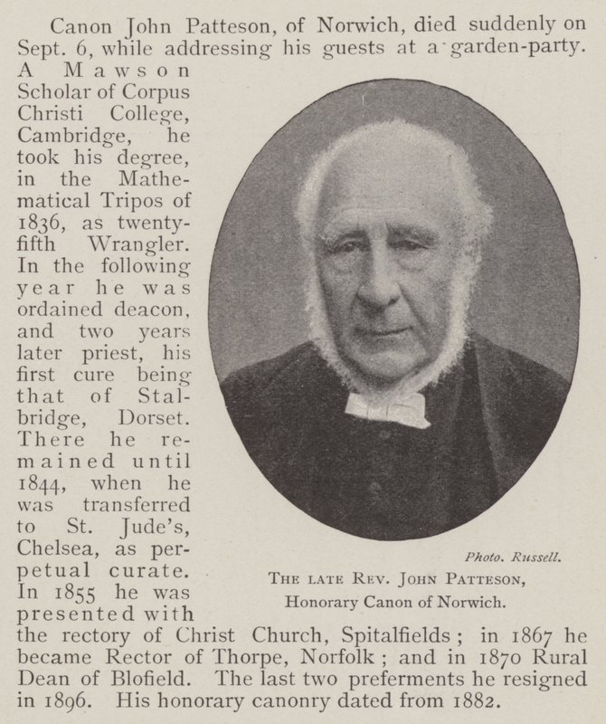 Den afdøde pastor John Patteson, æreskanon af Norwich af English Photographer