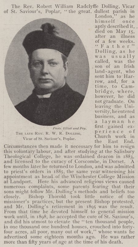 Den afdøde pastor R W R Dolling, Vicar of St Saviours, Poplar af English Photographer