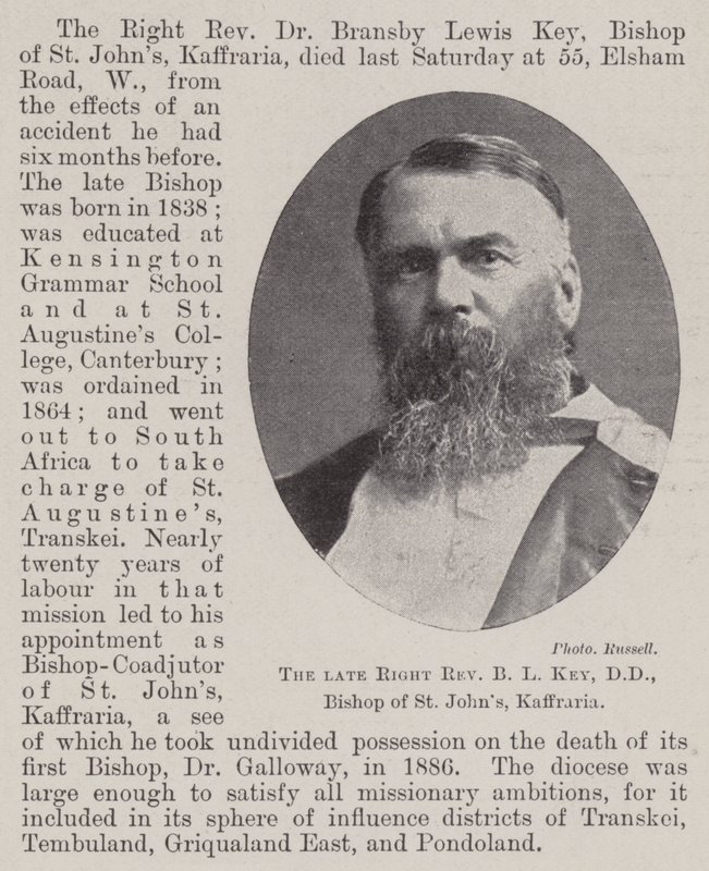 Den afdøde højre pastor B L Key, DD, biskop af St. Johns, Kaffraria af English Photographer