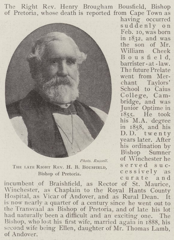 Den afdøde højre pastor H B Bousfield, biskop af Pretoria af English Photographer