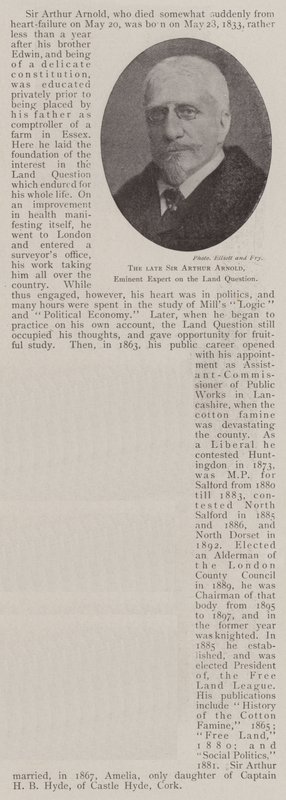 Den afdøde Sir Arthur Arnold, eminent ekspert i jordspørgsmålet af English Photographer