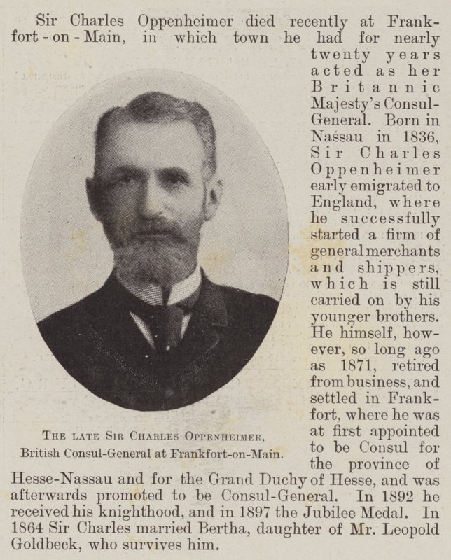 Den afdøde Sir Charles Oppenheimer, britisk generalkonsul i Frankfort-on-Main af English Photographer
