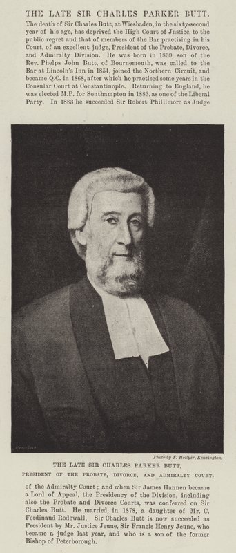 Afdøde Sir Charles Parker Butt, præsident for Skifte-, Skilsmisse- og Admiralitetsdomstolen af English Photographer