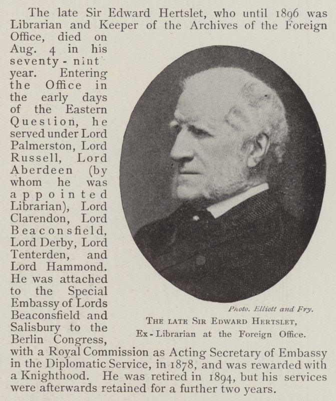Afdøde Sir Edward Hertslet, tidligere bibliotekar ved Udenrigsministeriet af English Photographer