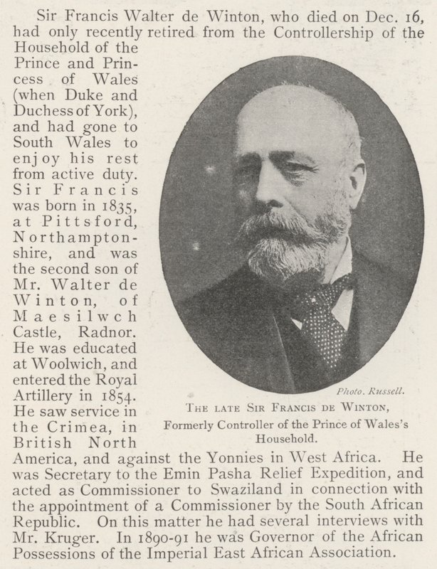 Den afdøde Sir Francis de Winton, tidligere kontrollør af Prince of Wales Household af English Photographer