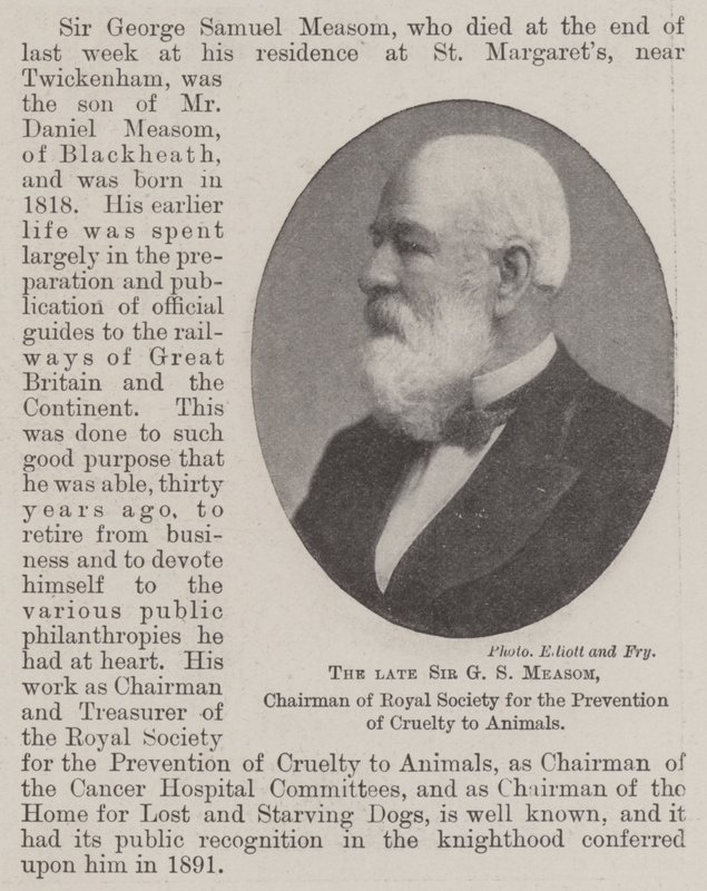 Den afdøde Sir GS Measom, formand for Royal Society for the Prevention of Cruelty to Animals af English Photographer