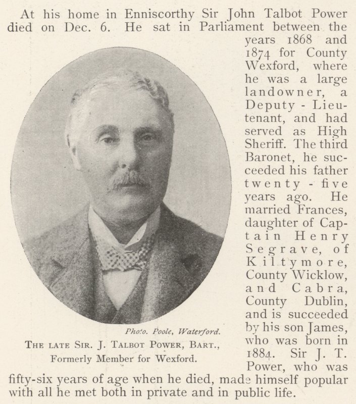 Den afdøde Sir J Talbot Power, Baronet, tidligere medlem for Wexford af English Photographer