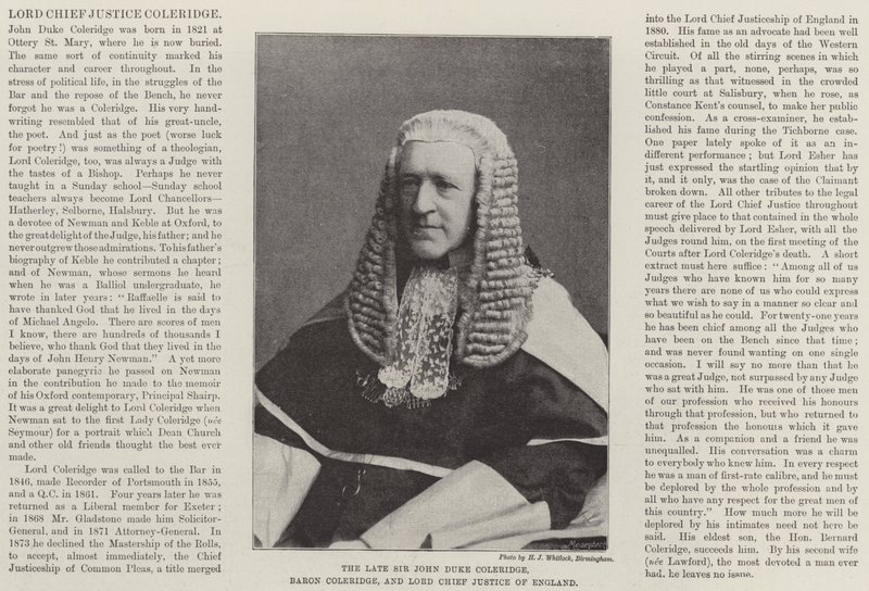Den afdøde Sir John Duke Coleridge, Baron Coleridge og Lord Chief Justice of England af English Photographer