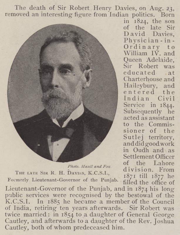 Den afdøde Sir RH Davies, KCSI, tidligere generalløjtnant i Punjab af English Photographer