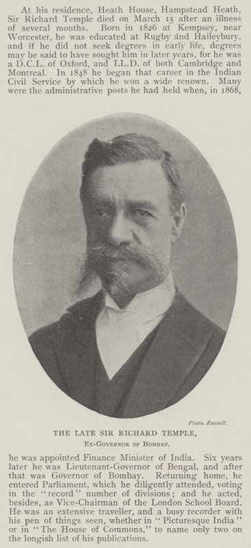 Den afdøde Sir Richard Temple, tidligere guvernør i Bombay af English Photographer