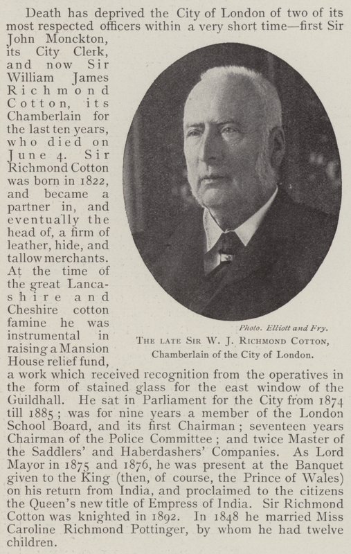 Den afdøde Sir W J Richmond Cotton, kammerherre i City of London af English Photographer