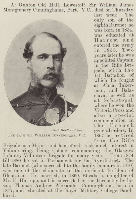 Den afdøde Sir William Cunninghame, VC af English Photographer