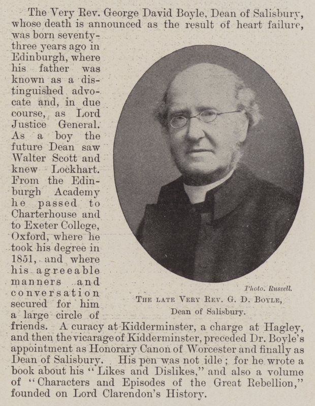 Den afdøde Very Reverend G D Boyle, dekan af Salisbury af English Photographer