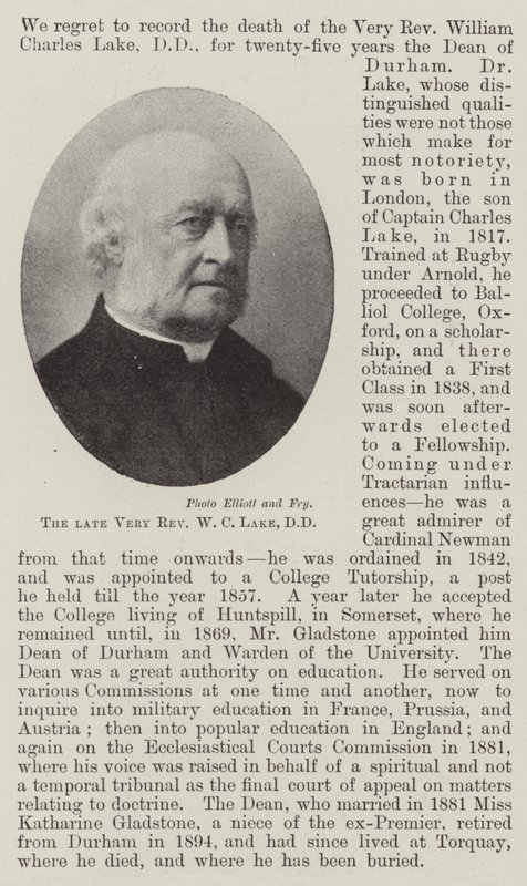 Den afdøde Very Reverend W C Lake, DD af English Photographer