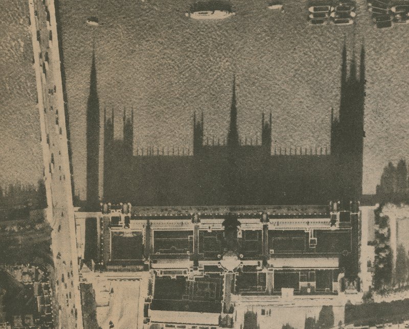 Skyggen af Westminster; fotografi taget oppefra og ser ned på parlamentets huse af English Photographer