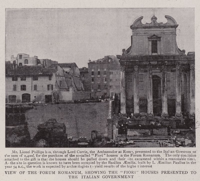 Udsigt over Forum Romanum, der viser Fiori-husene præsenteret for den italienske regering af English Photographer