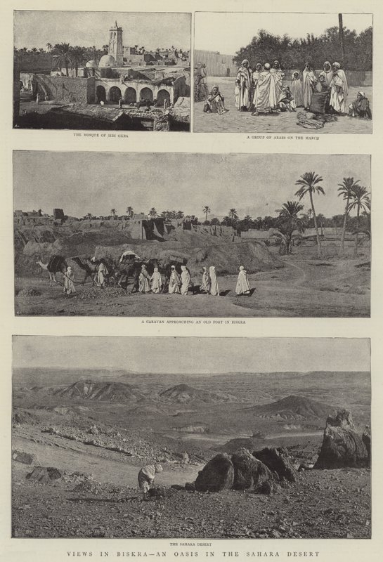 Udsigt i Biskra, en oase i Sahara-ørkenen af English Photographer