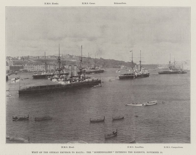 Besøg af den tyske kejser på Malta, Hohenzollern går ind i havnen, 15. november 1898 af English Photographer