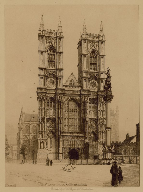 West Tower og Krim-monumentet ved Westminster Abbey af English Photographer