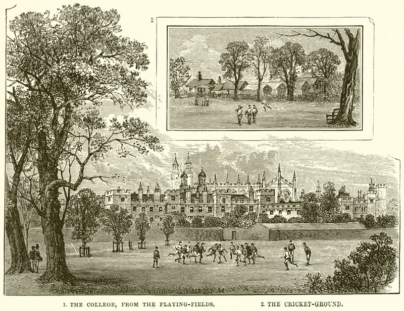 1. Kollegiet, fra Spillepladserne. 2. Cricketbanen af English School