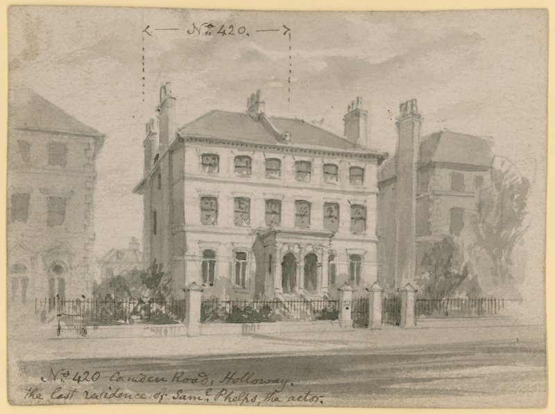 420 Camden Road, Holloway, den sidste bolig for Samuel Phelps, skuespilleren (wc på papir) af English School