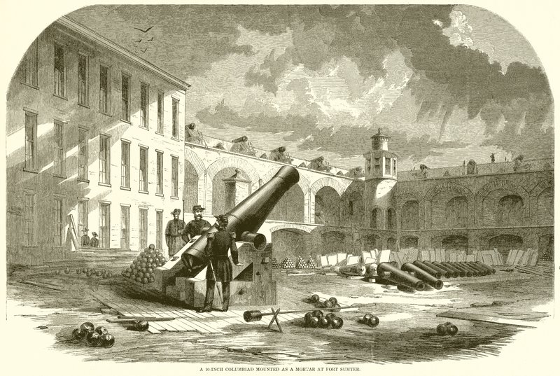 En 10-tommer Columbiad monteret som morter ved Fort Sumter af English School