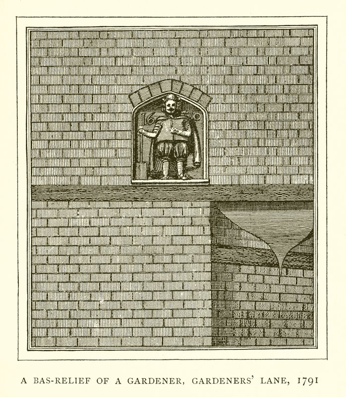 Et bas-relief af en gartner, Gardeners Lane, 1791 af English School