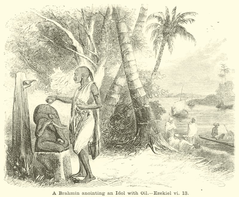En brahmin, der salver et idol med olie, Ezekiel, vi, 13 af English School