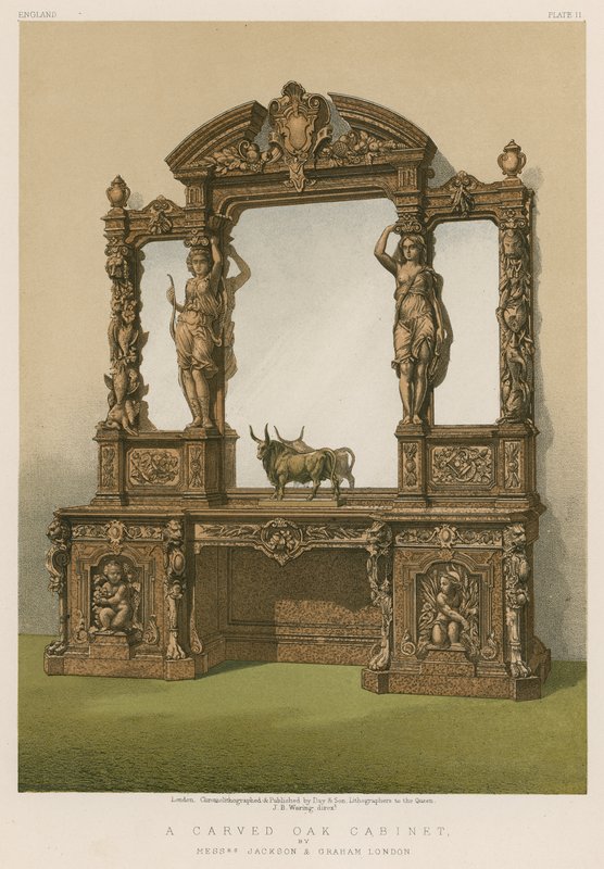 A Carved Oak Cabinet af Mrs Jackson og Graham London af English School
