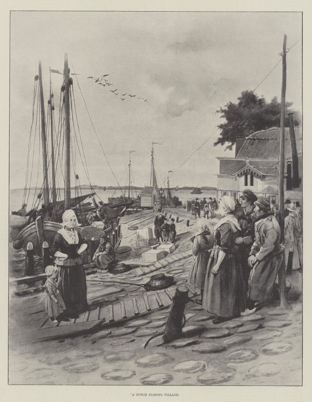 En hollandsk fiskerby (litho) af English School