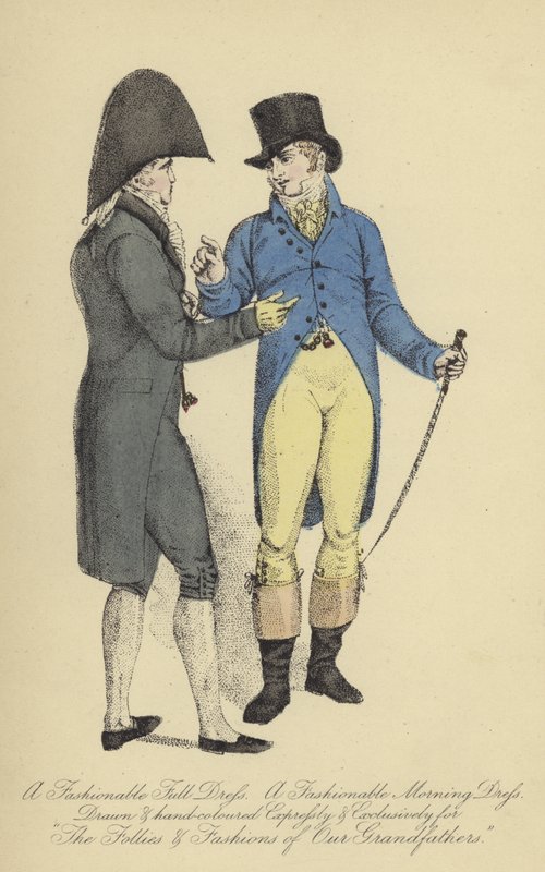 En moderigtig hel kjole, en moderigtig morgenkjole (farvet gravering) af English School