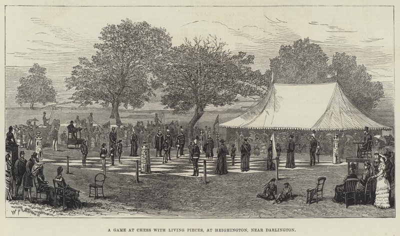 A Game at Chess with Living Pieces, i Heighington, nær Darlington (gravering) af English School