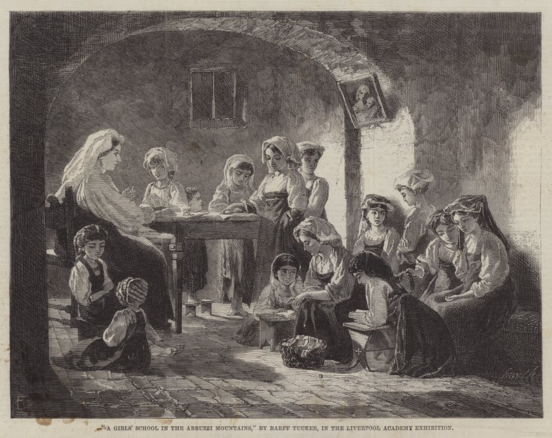 En pigeskole i Abruzzi-bjergene (gravering) af English School