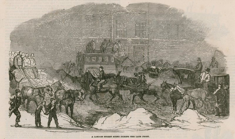 En London Street Scene under den sene frost af English School